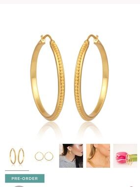 Gold Beaded Edge Hoop Earrings - Women Jewelry